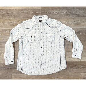 Helix Mens Sz XXL 2XL Athletic Fit Button Up Front Western Shirt White Geometric